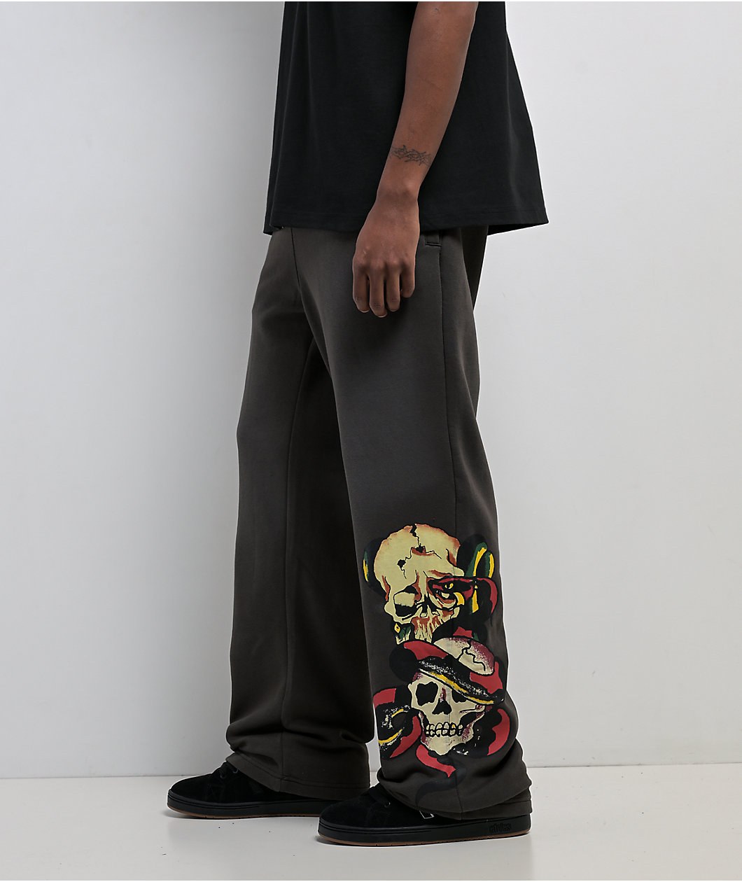 Ed Hardy Skulls Grey Wash Baggy Sweatpants