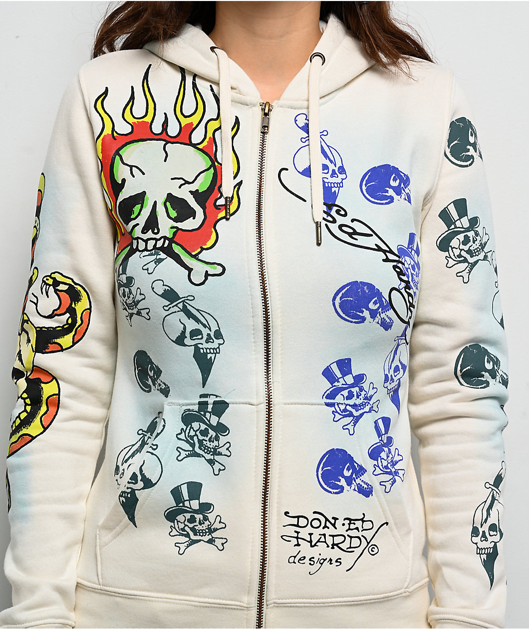 Ed Hardy Skulls Ivory Zip Hoodie