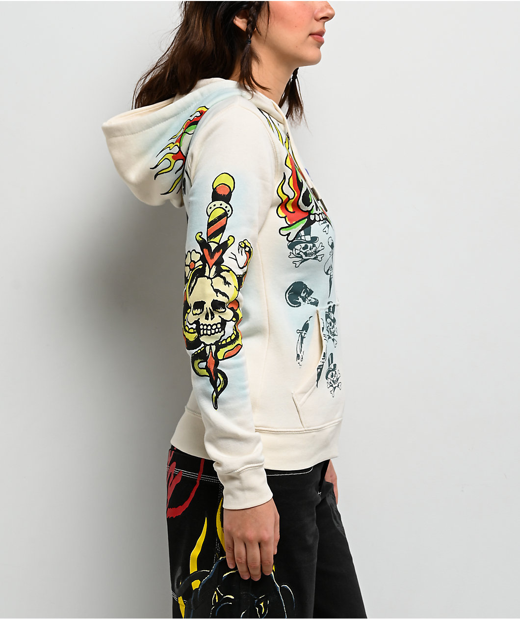 Ed Hardy Skulls Ivory Zip Hoodie