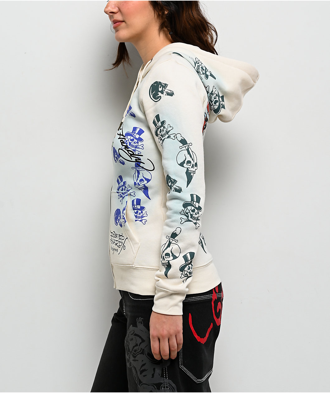 Ed Hardy Skulls Ivory Zip Hoodie
