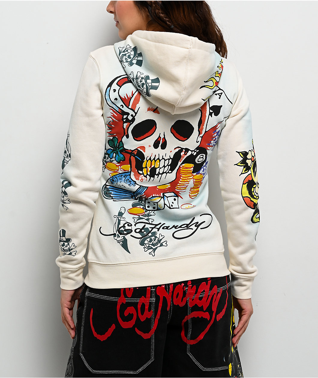 Ed Hardy Skulls Ivory Zip Hoodie