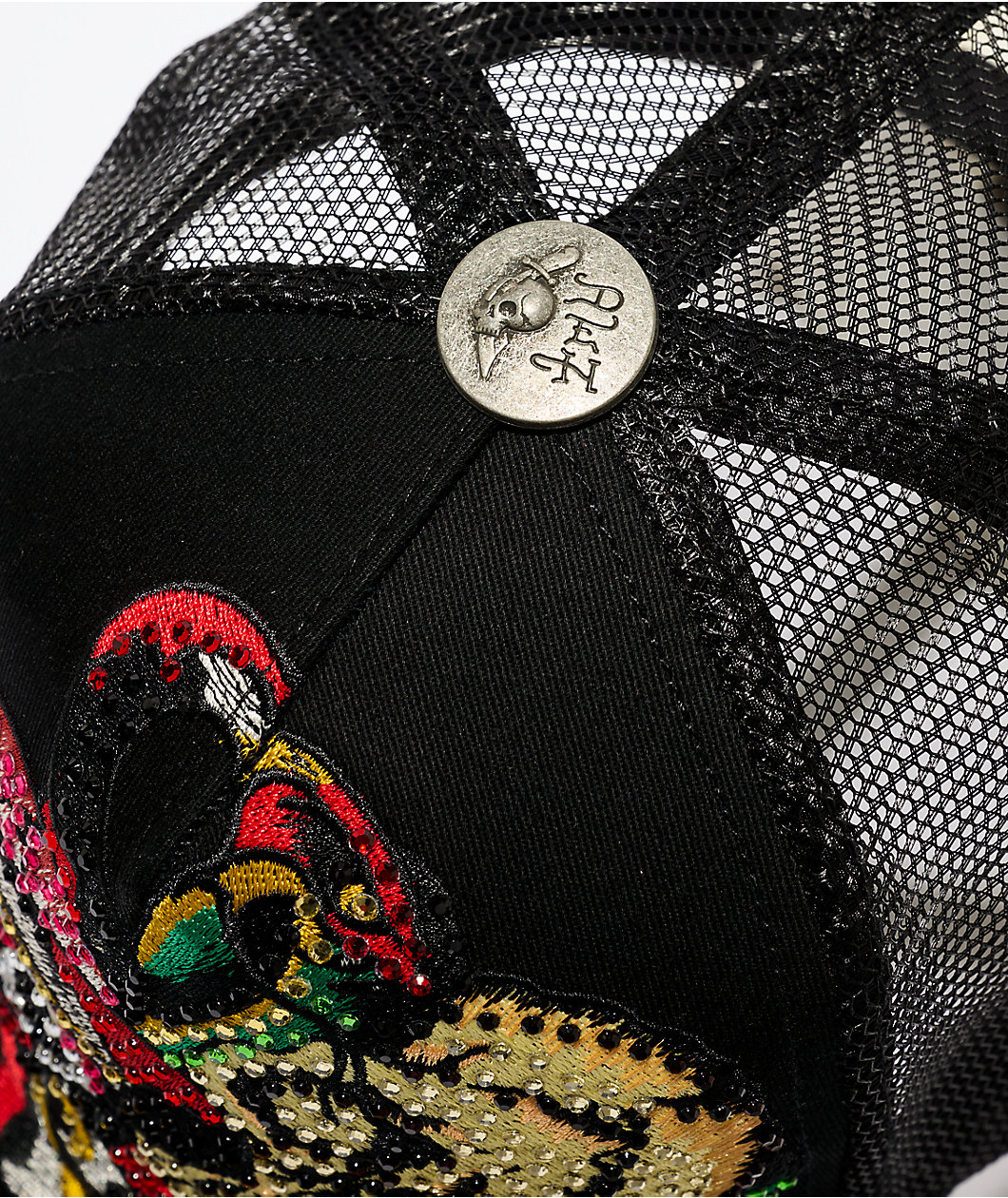 Ed Hardy Skulls Rhinestone Black Trucker Hat