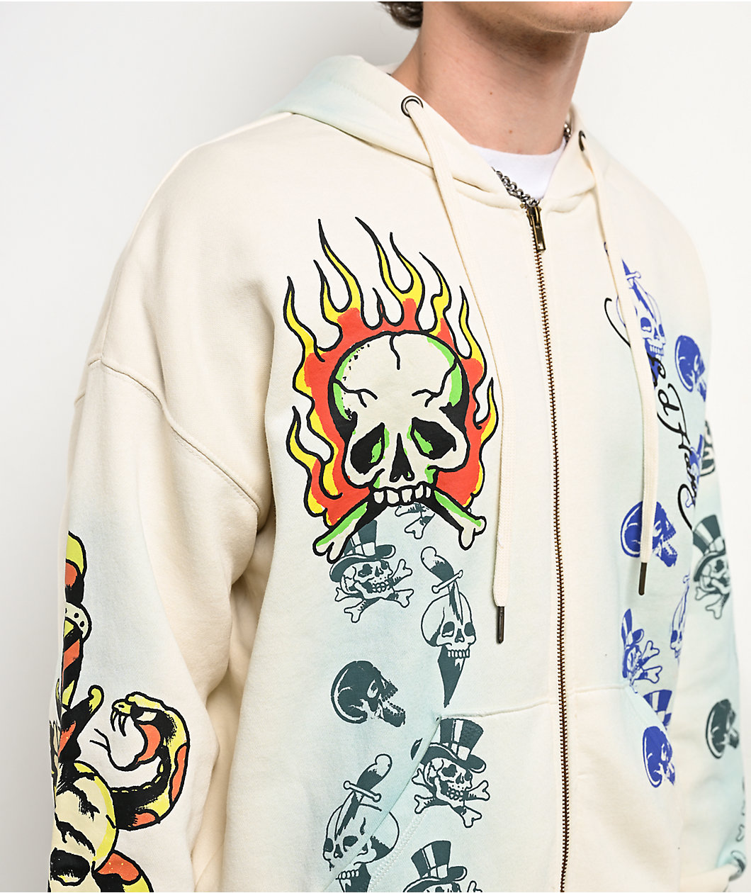 Ed Hardy Skulls Vintage Ivory Zip Hoodie at Foxvalley Mall in