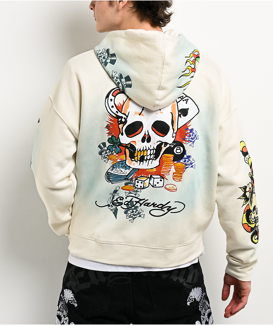 Ed Hardy Skulls Vintage Ivory Zip Hoodie at Foxvalley Mall in