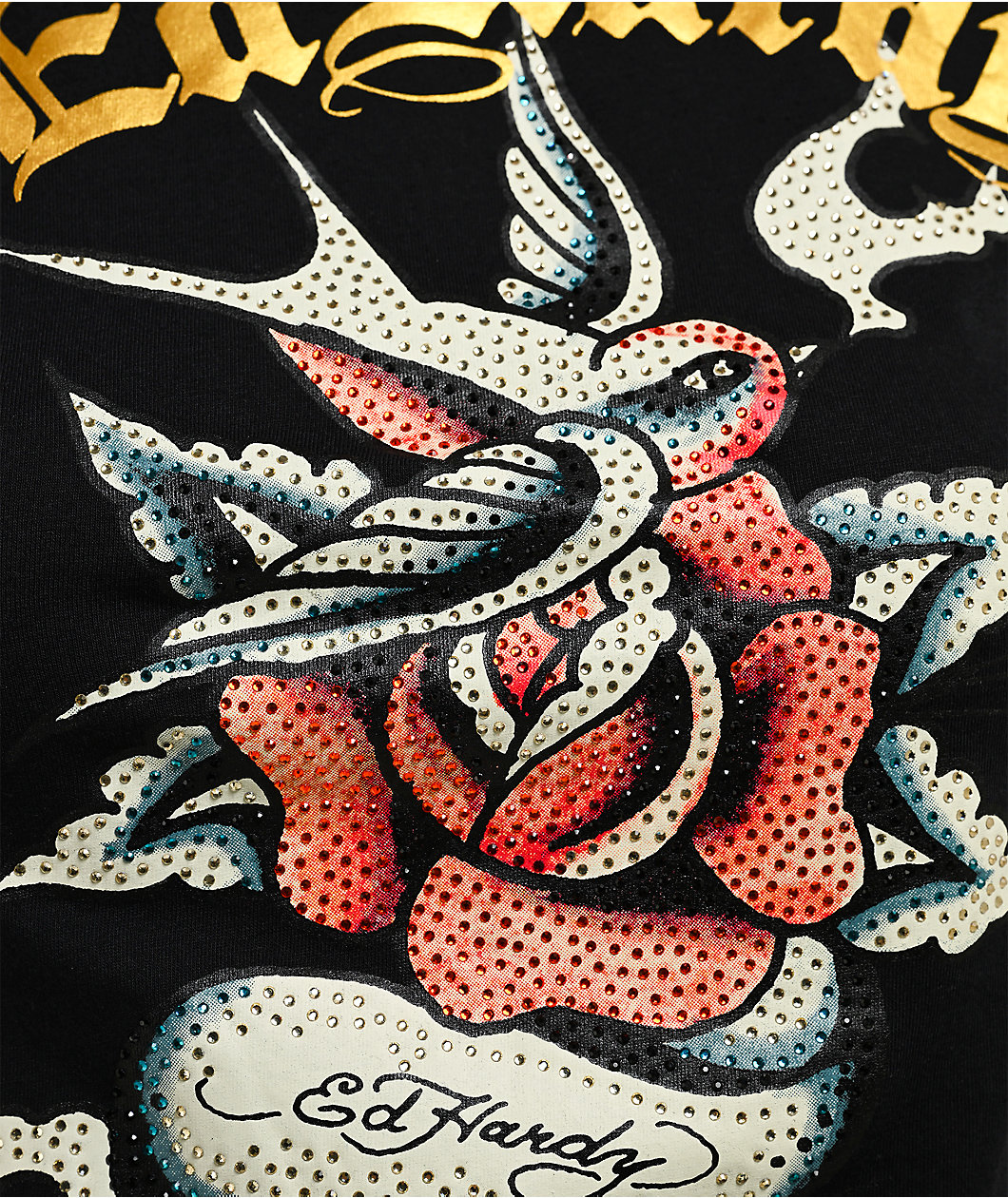 Ed Hardy Swallow Rose Black T-Shirt