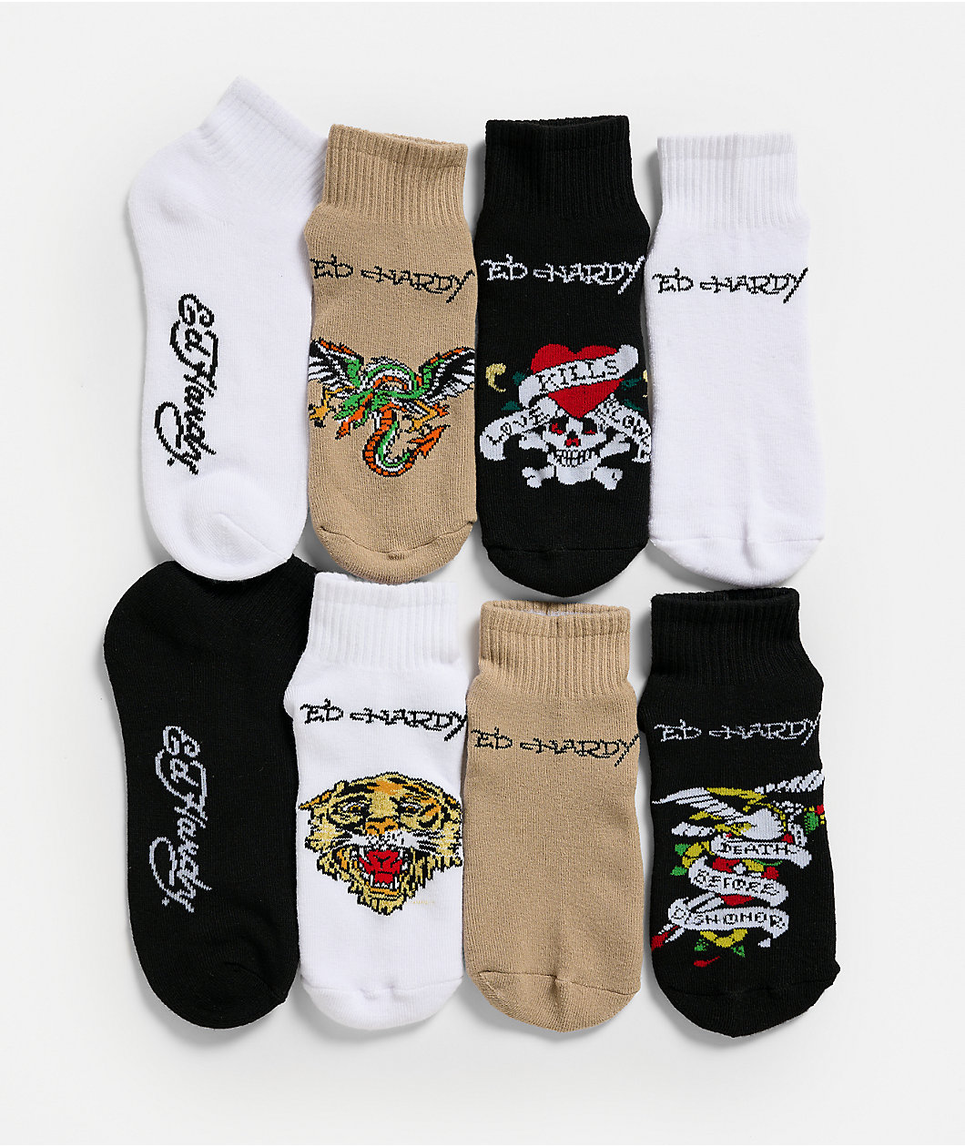 Ed Hardy Tattoo 8 Pack Ankle Socks