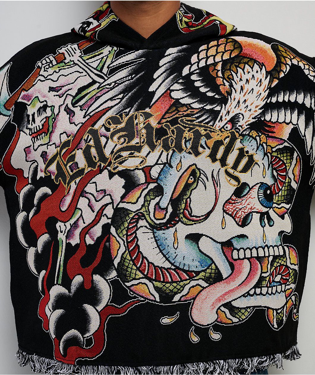 Ed Hardy Tattoo Collage Black Tapestry Hoodie