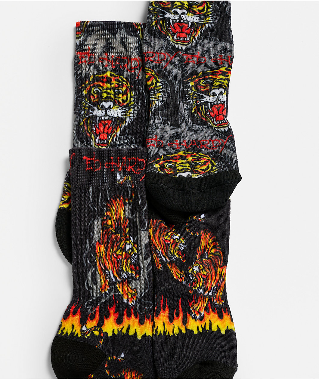Ed Hardy Tiger Black & Grey 2 Pack Crew Socks