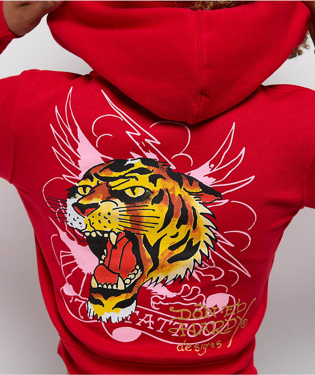 Ed Hardy Tiger Cloud Red Crop Zip Hoodie
