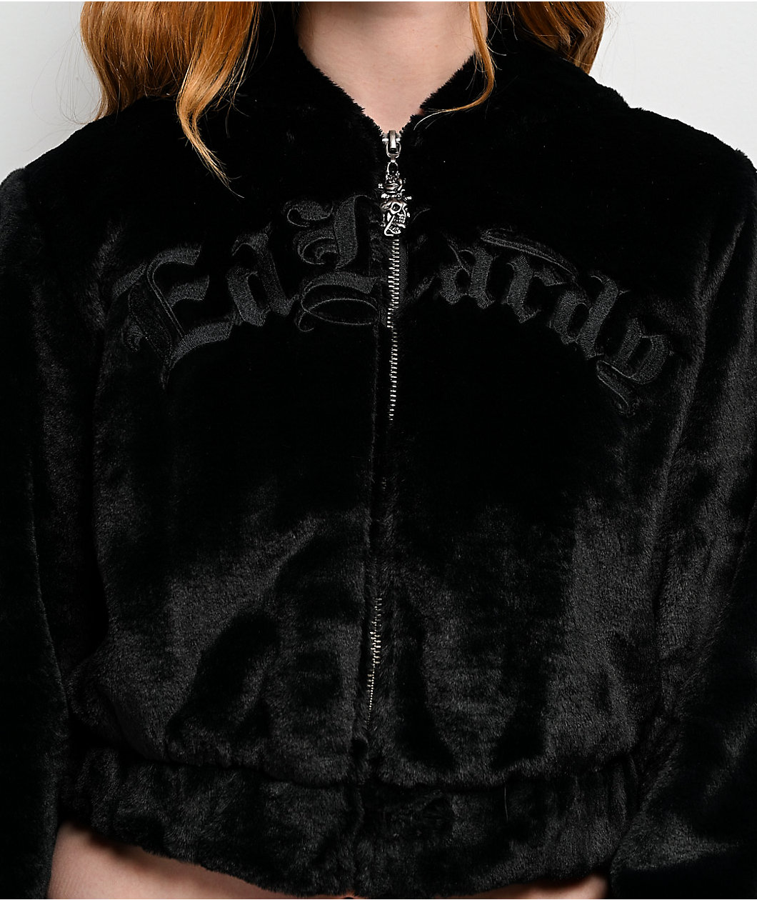 Ed Hardy Tiger Flame Black Plush Zip Hoodie