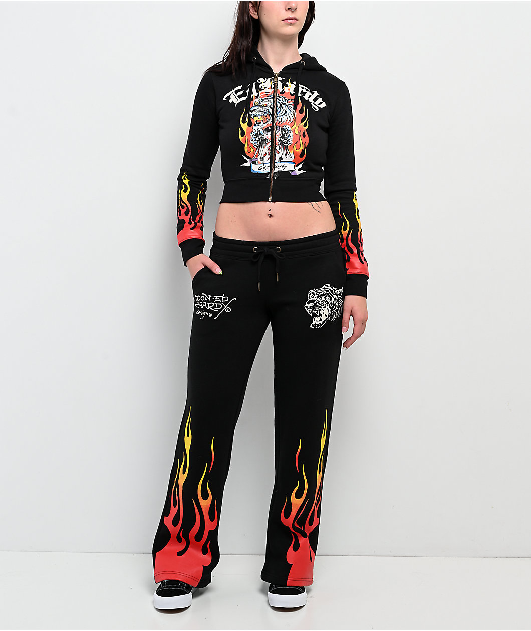 Ed Hardy Tiger Flame Black Sweatpants