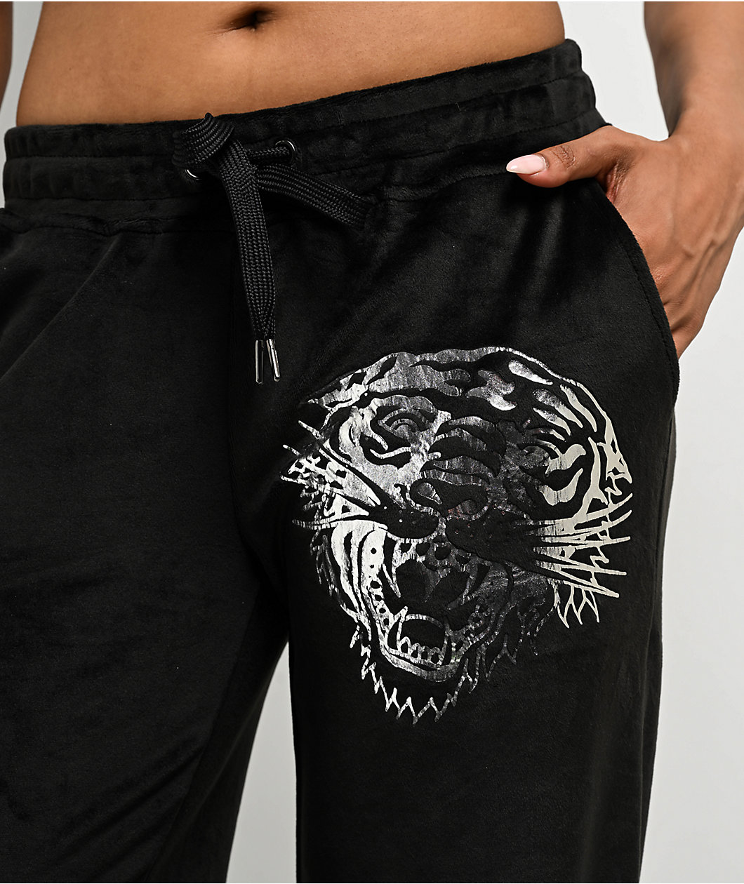 Ed Hardy Tiger Head Black Velour Sweatpants