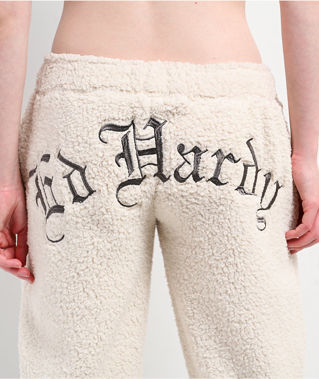 Ed Hardy Tiger Ivory Sherpa Wide Leg Sweatpants