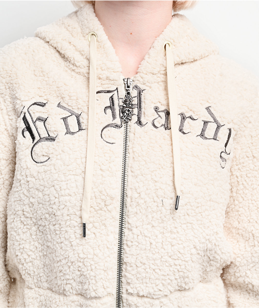 Ed Hardy Tiger Ivory Sherpa Zip Hoodie