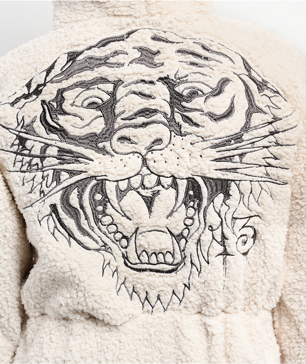 Ed Hardy Tiger Ivory Sherpa Zip Hoodie