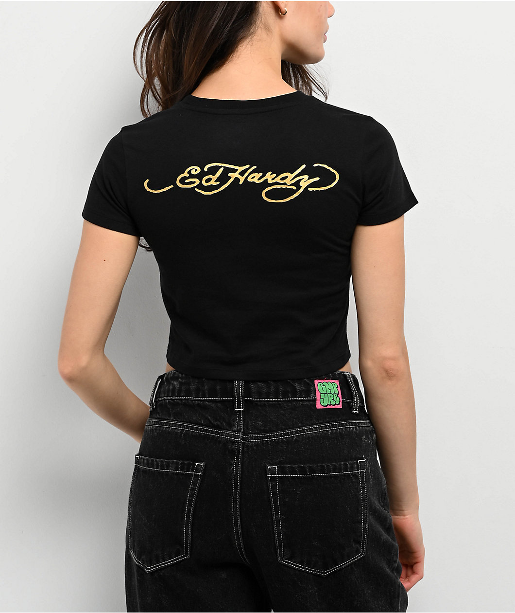 Ed Hardy Tiger Rose Black Crop T-Shirt