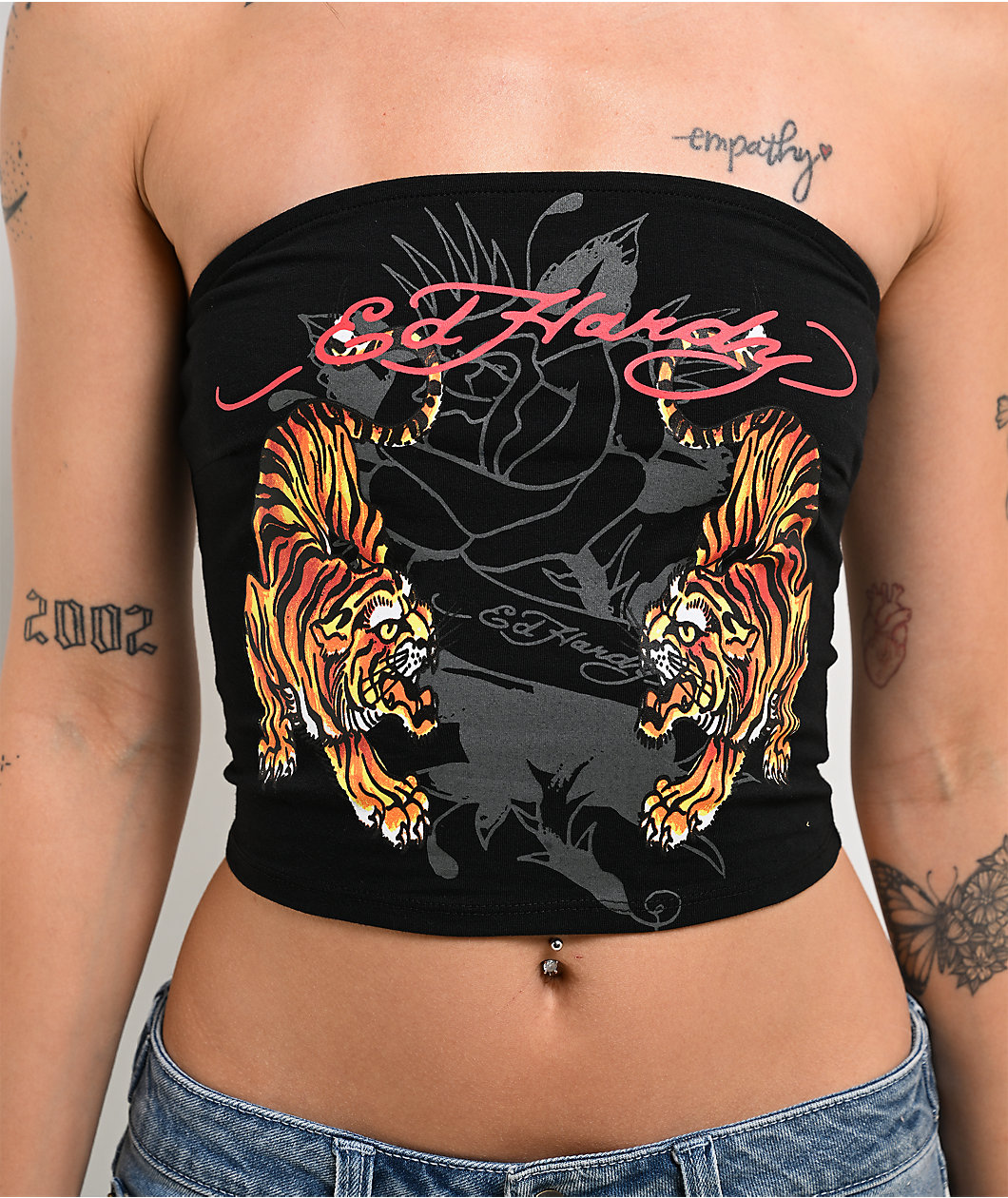 Ed Hardy Tigers Black Tube Top