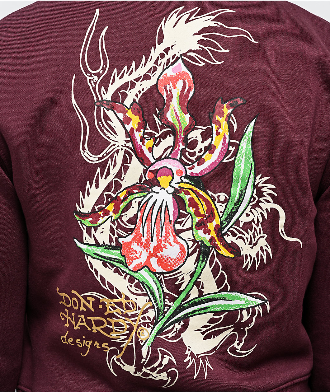Ed Hardy Tigers Fig Burgundy Boxy Crop Zip Hoodie
