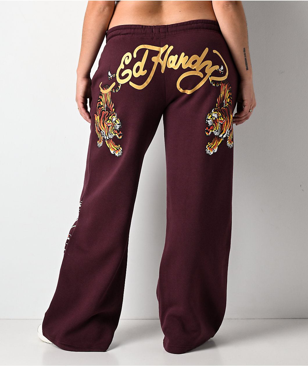 Ed Hardy Tigers Fig Red Wide Leg Sweatpants