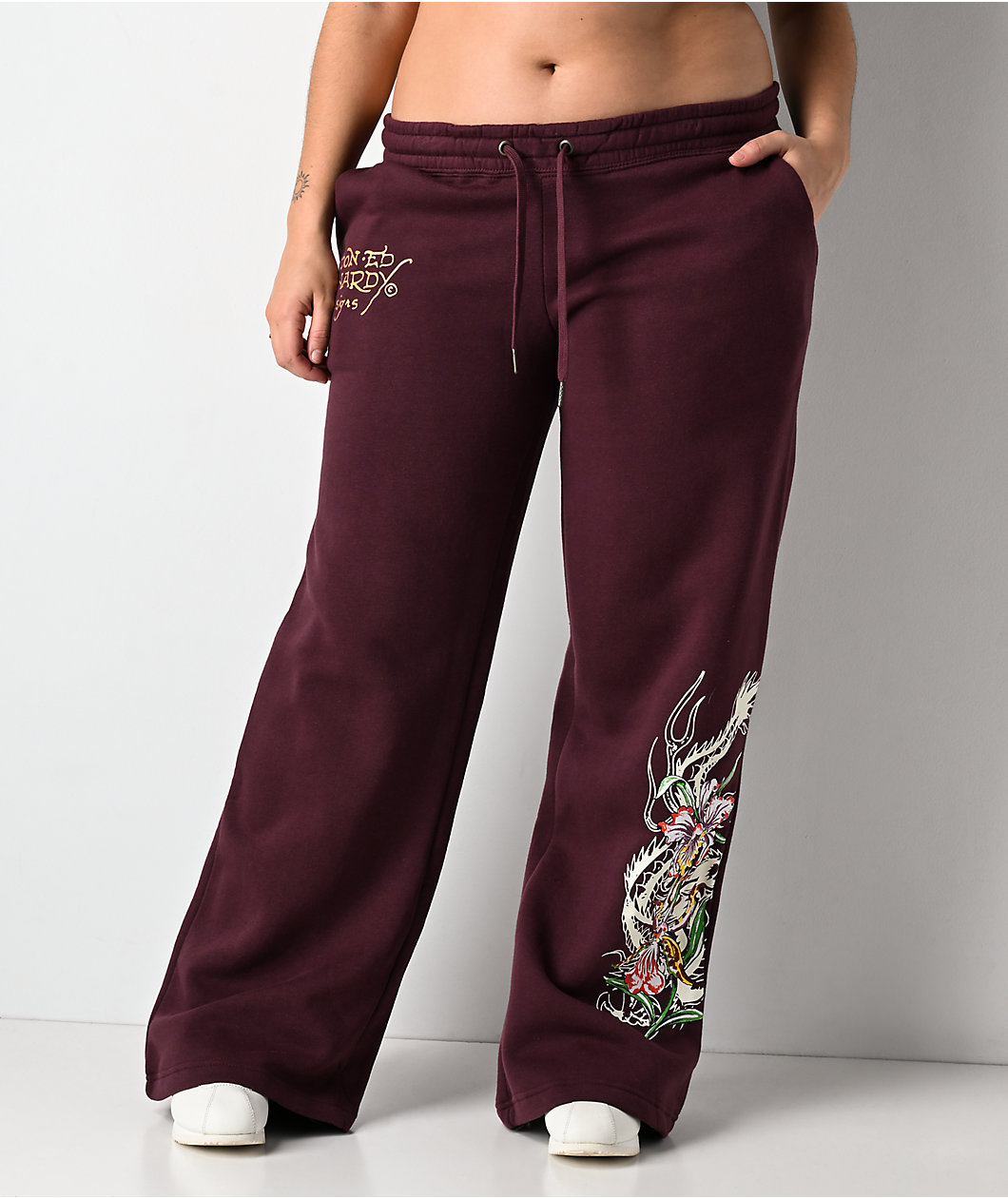 Ed Hardy Tigers Fig Red Wide Leg Sweatpants
