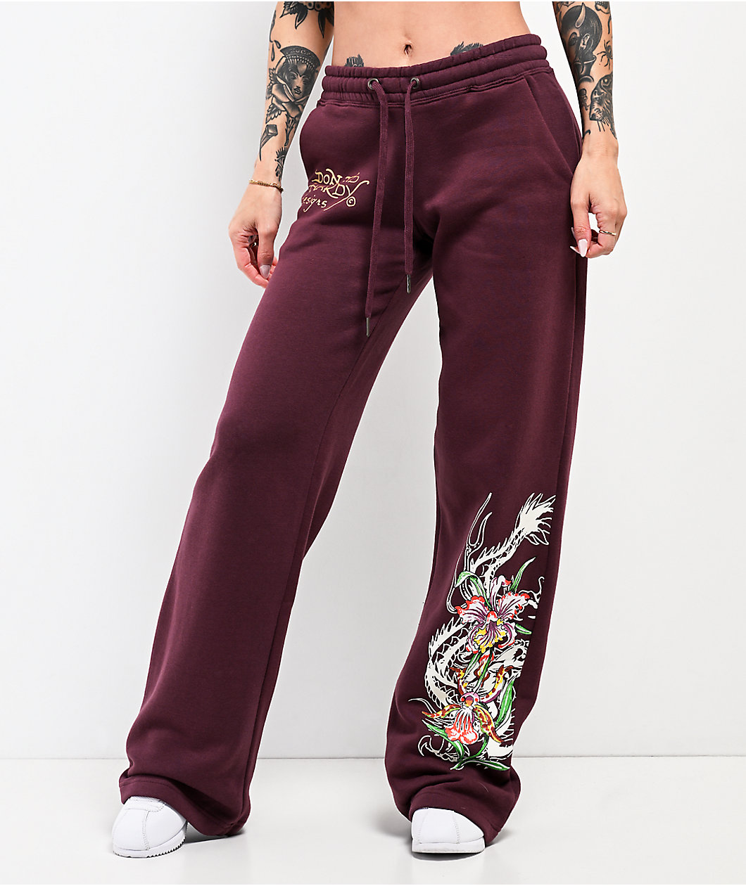 Ed Hardy Tigers Fig Red Wide Leg Sweatpants