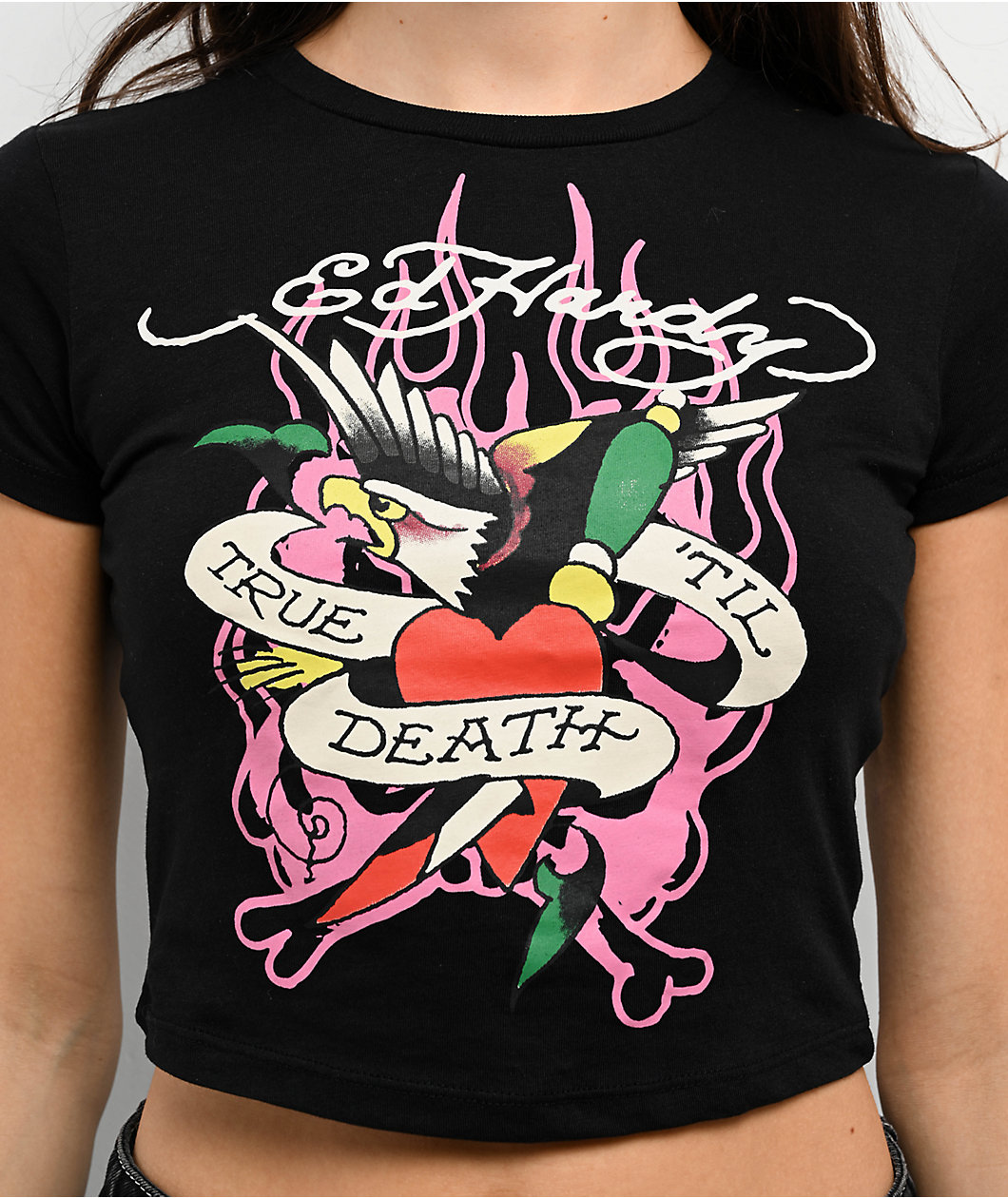 Ed Hardy True Eagle Black Crop T-Shirt