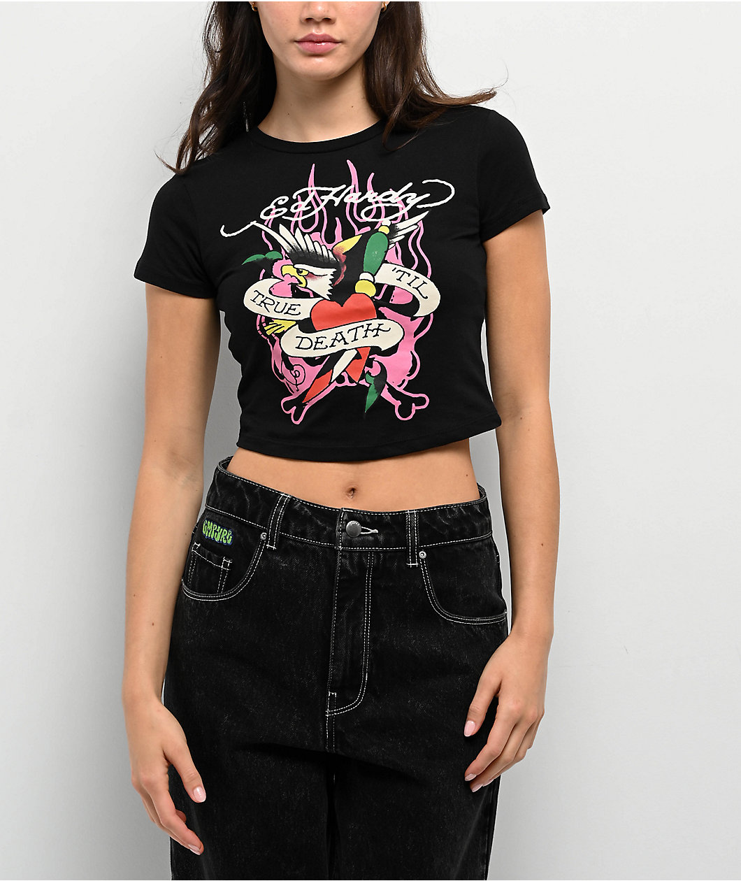 Ed Hardy True Eagle Black Crop T-Shirt