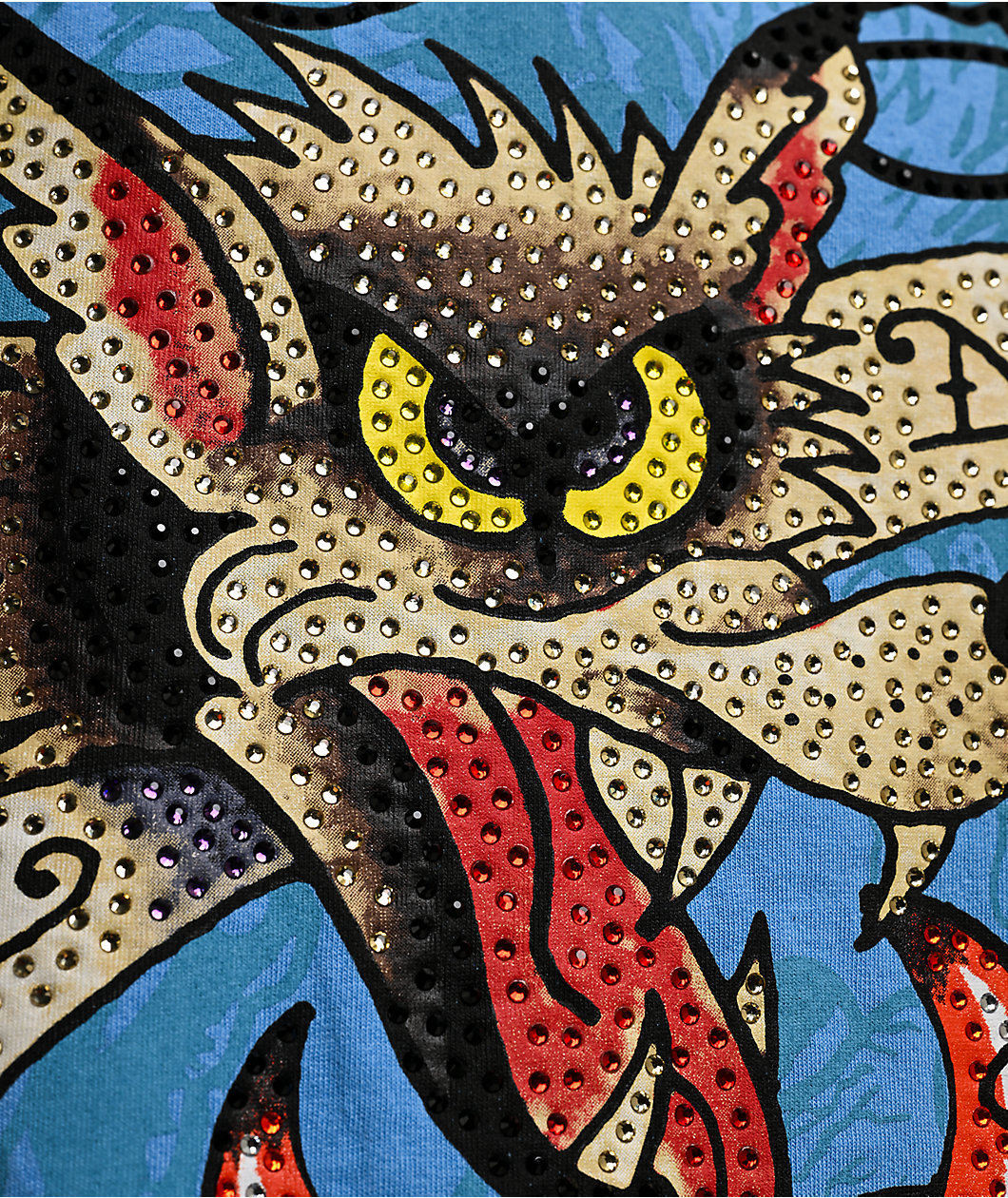 Ed Hardy Wolf Dice Rhinestone Blue T-Shirt