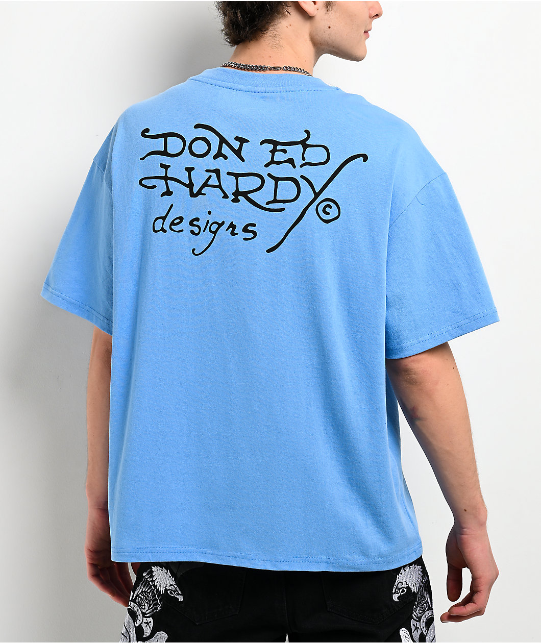 Ed Hardy Wolf Dice Rhinestone Blue T-Shirt