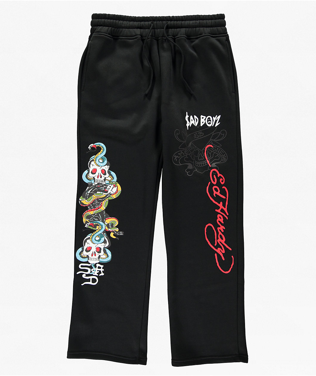 Ed Hardy x $AD BOYZ by Junior H Amor Y Veneno Black Baggy Sweatpants