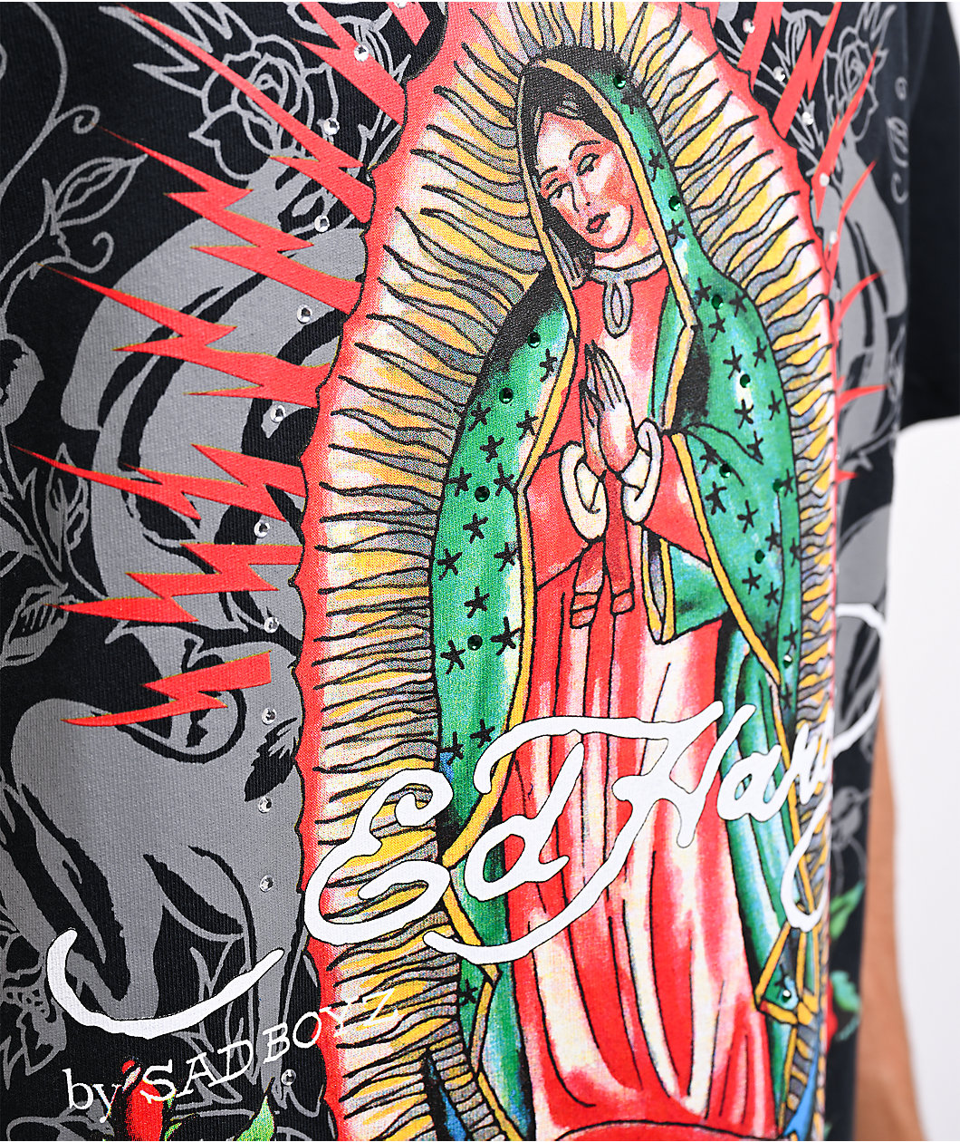 Ed Hardy x $AD BOYZ by Junior H Mary Rhinestone Black T-Shirt