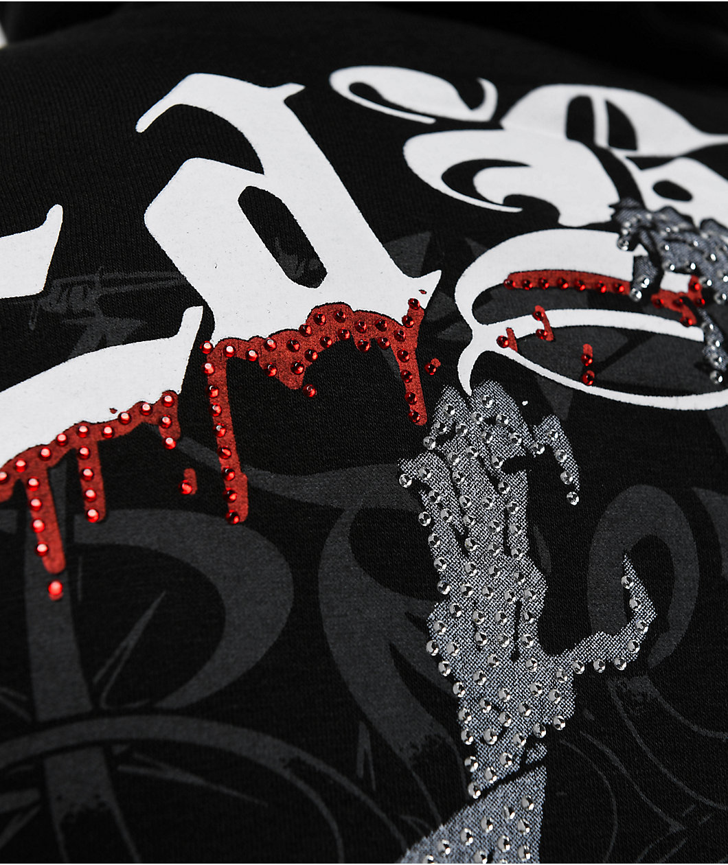 Ed Hardy x Broken Promises Deaths Shadow Rhinestone Black Zip Hoodie