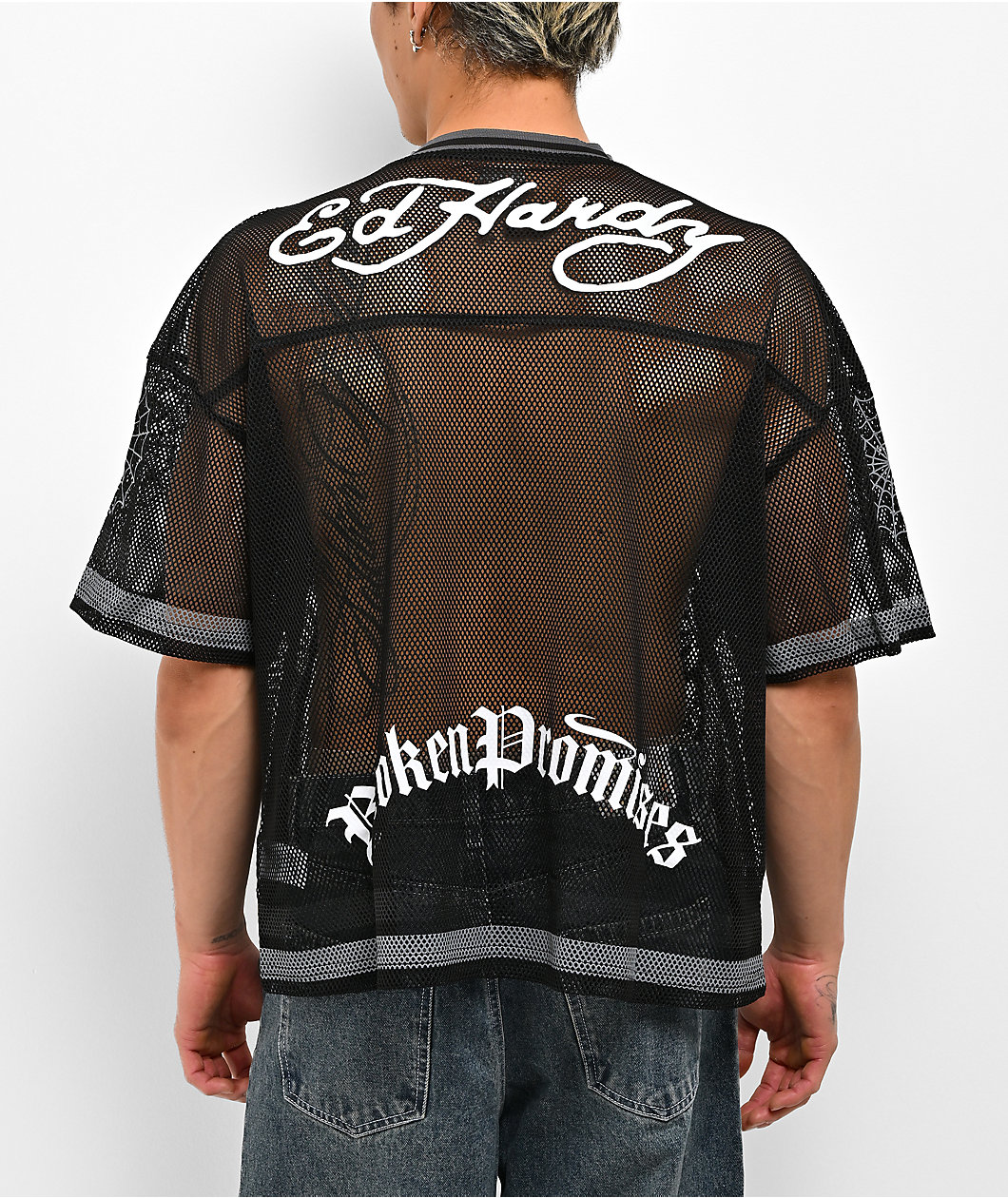 Ed Hardy x Broken Promises Forever Means Nothing Black Mesh Jersey