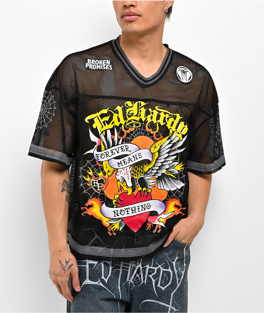 Ed Hardy x Broken Promises Forever Means Nothing Black Mesh Jersey