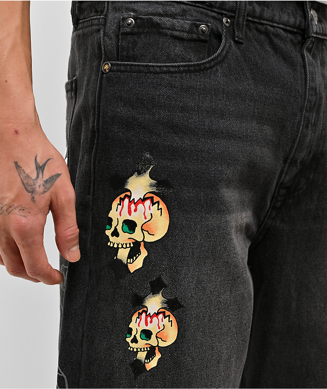 Ed Hardy x Broken Promises Forget You Black Baggy Jeans