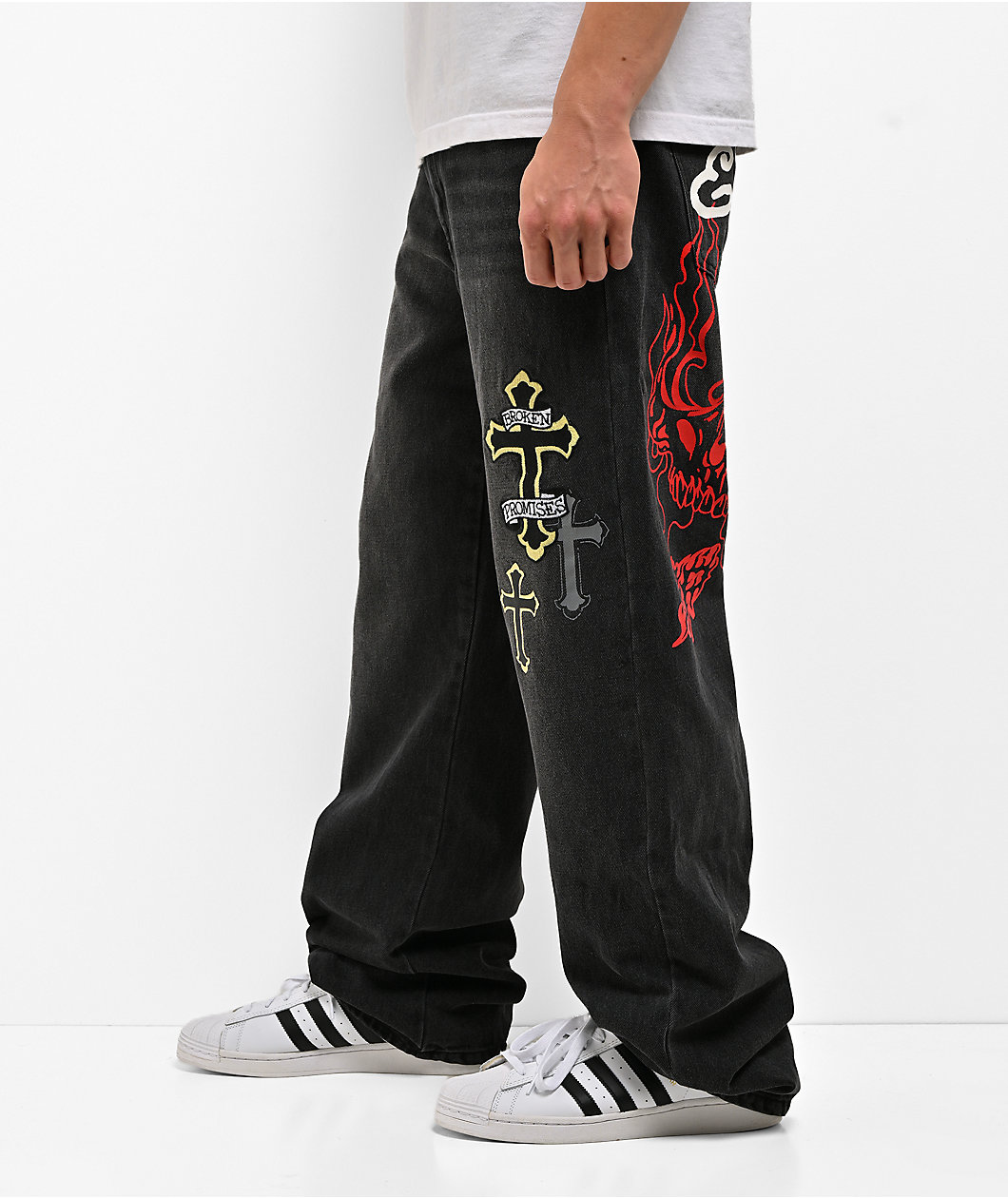 Ed Hardy x Broken Promises Forget You Black Baggy Jeans