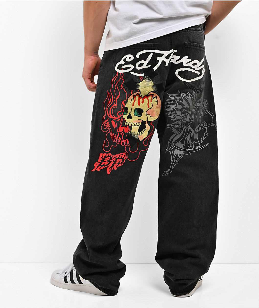 Ed Hardy x Broken Promises Forget You Black Baggy Jeans