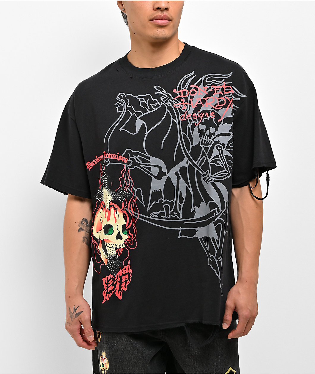 Ed Hardy x Broken Promises Forget You Destroyed Black T-Shirt