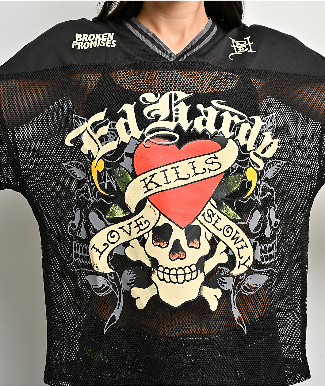 Ed Hardy x Broken Promises Love Kills Slowly Black Mesh Jersey