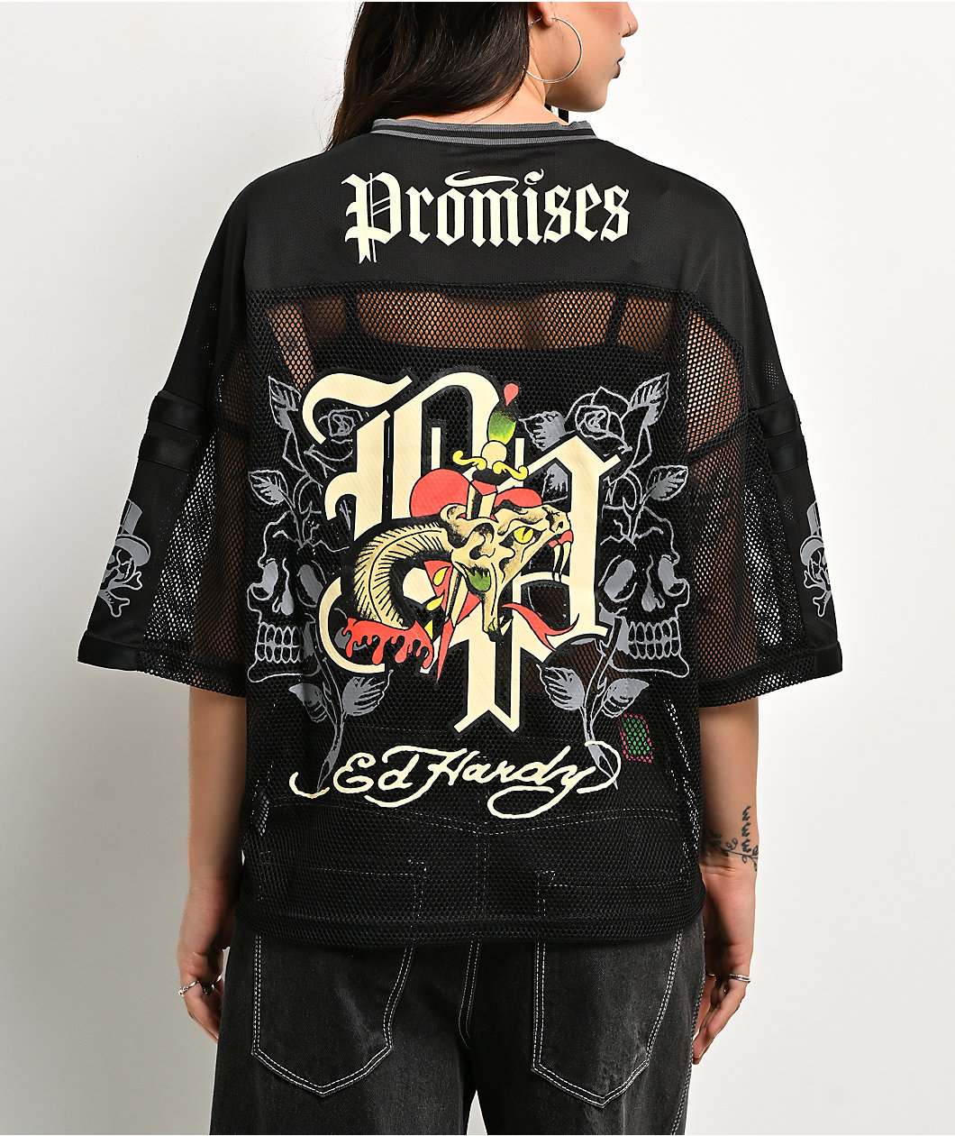 Ed Hardy x Broken Promises Love Kills Slowly Black Mesh Jersey