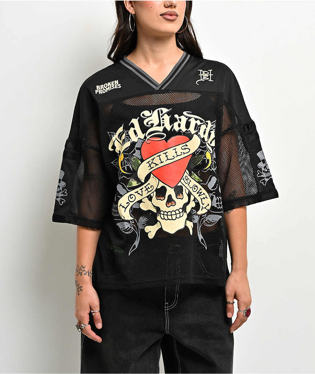 Ed Hardy x Broken Promises Love Kills Slowly Black Mesh Jersey
