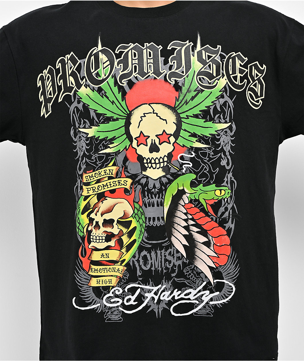 Ed Hardy x Broken Promises Up In Smoke Black & White 2fer Long Sleeve T-Shirt