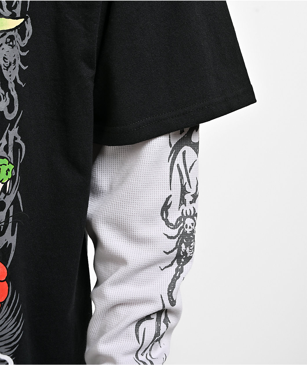 Ed Hardy x Broken Promises Up In Smoke Black & White 2fer Long Sleeve T-Shirt
