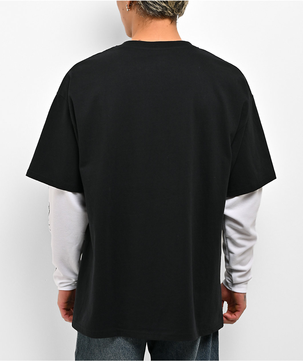 Ed Hardy x Broken Promises Up In Smoke Black & White 2fer Long Sleeve T-Shirt