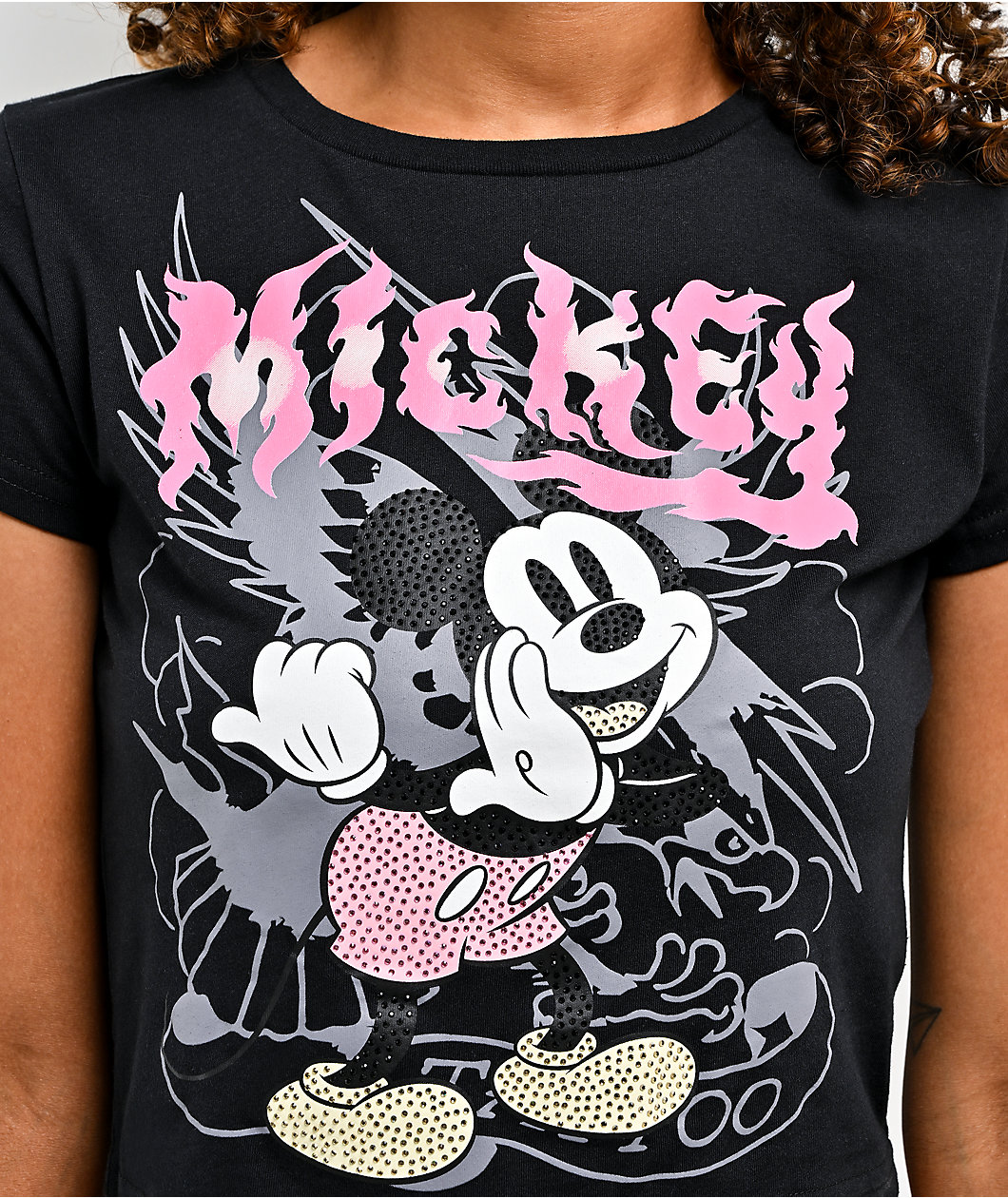 Ed Hardy x Disney Mickey Mouse Dragons Black Crop T-Shirt
