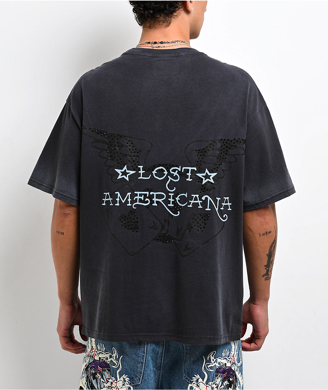 Ed Hardy x EST 19XX Rhinestone Eagle Black Wash T-Shirt