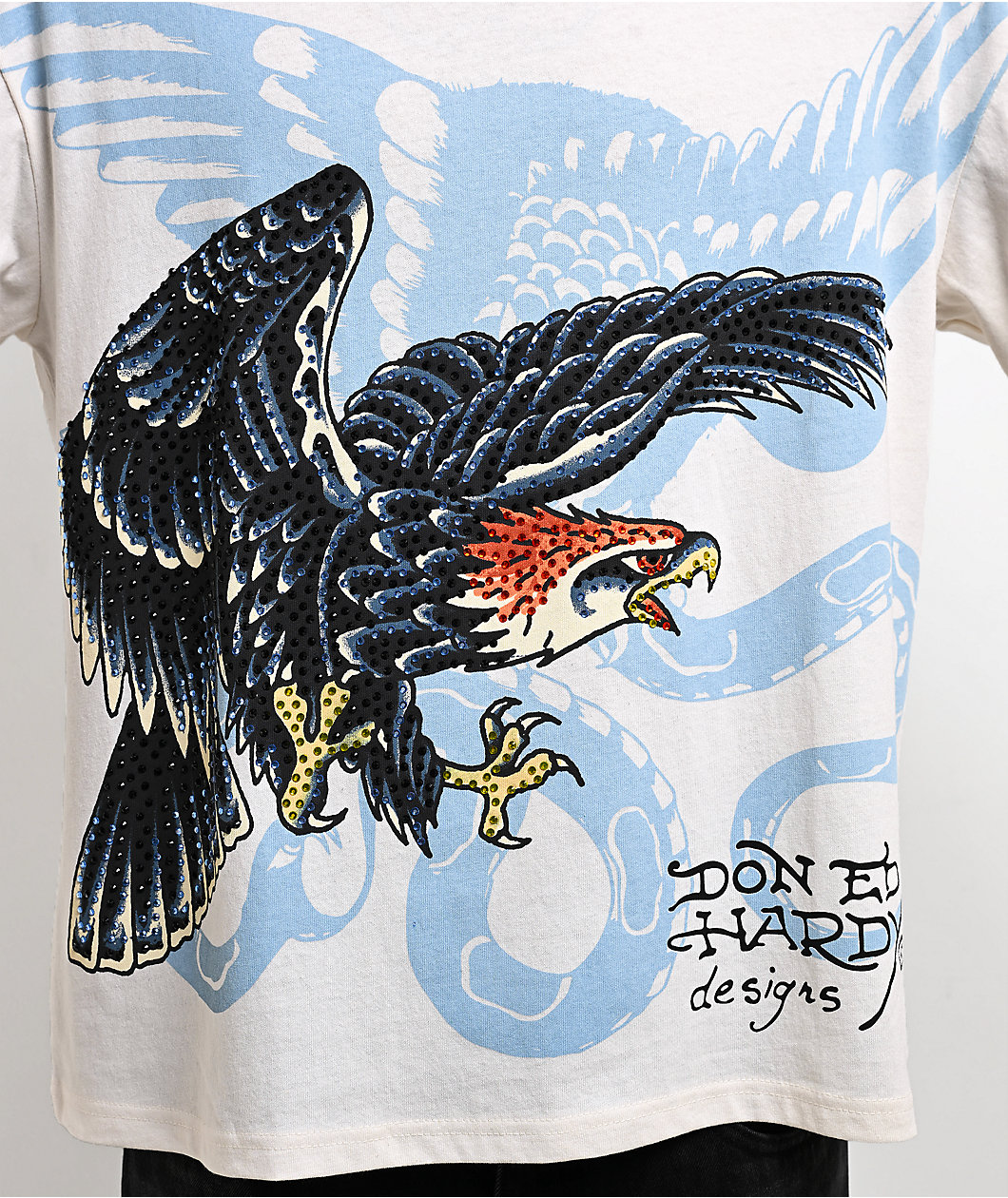Ed Hardy x EST 19XX Rhinestone Eagle Cream Long Sleeve T-Shirt