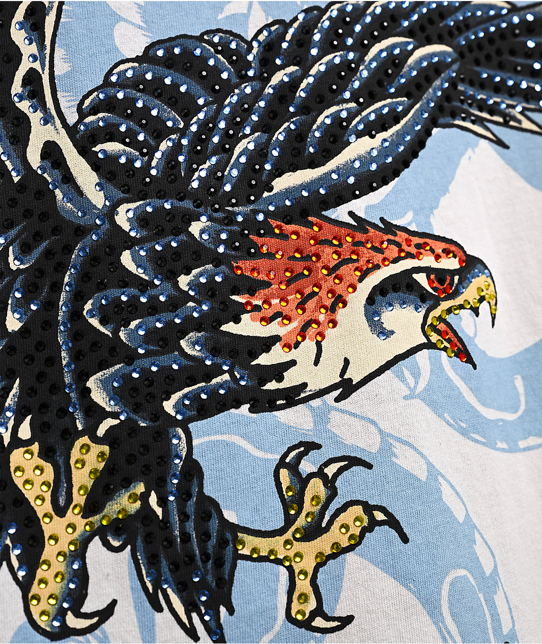 Ed Hardy x EST 19XX Rhinestone Eagle Cream Long Sleeve T-Shirt