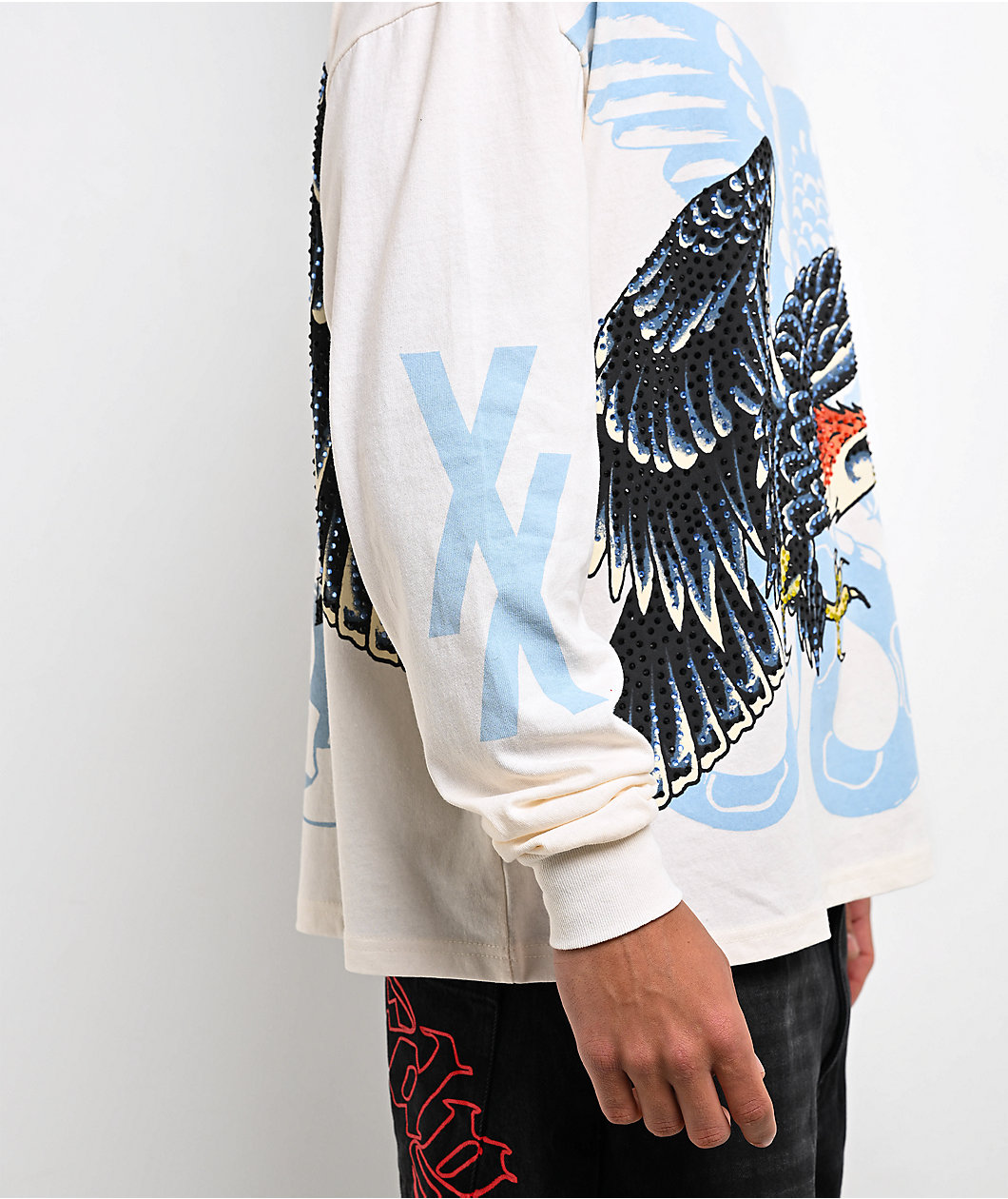 Ed Hardy x EST 19XX Rhinestone Eagle Cream Long Sleeve T-Shirt