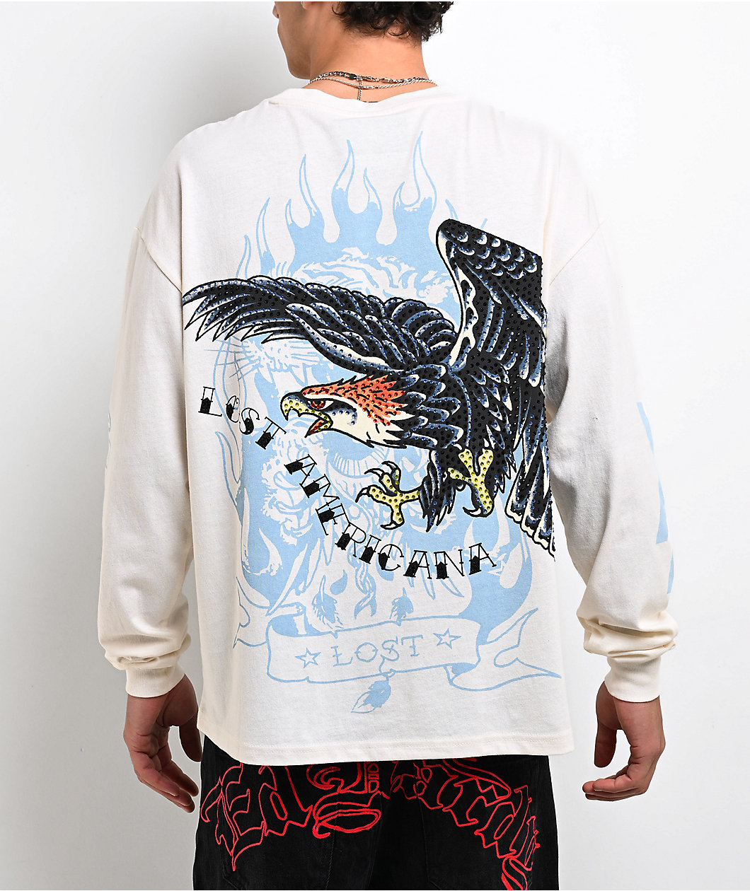Ed Hardy x EST 19XX Rhinestone Eagle Cream Long Sleeve T-Shirt